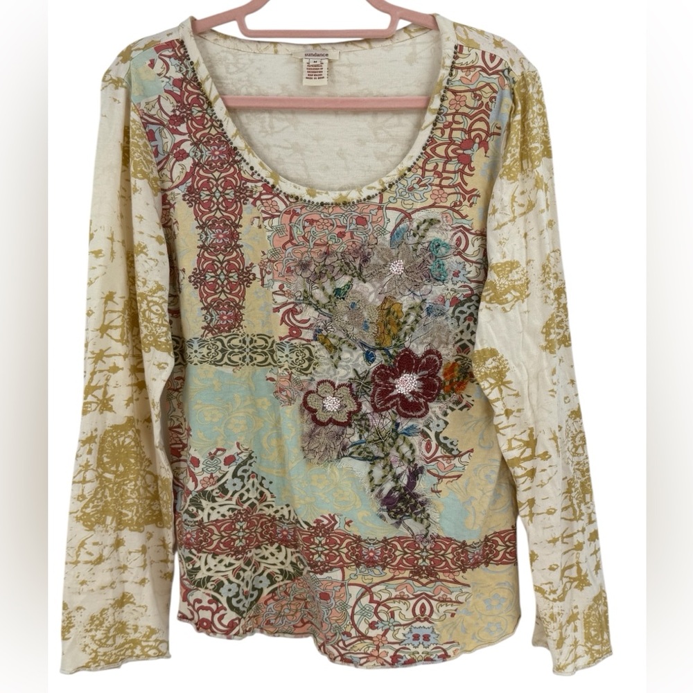 Sundance Artisan Patchwork Floral Embroidered Top… - image 2